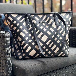 Coach Plaid City Tote